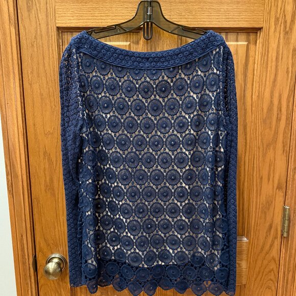 Tory Burch 'Janeen' Crochet Lace Tunic, Navy, Sz 12 - Picture 3 of 6